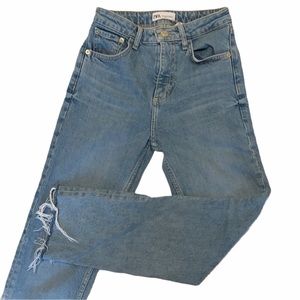 Zara Cropped Raw Hem Mom Jean